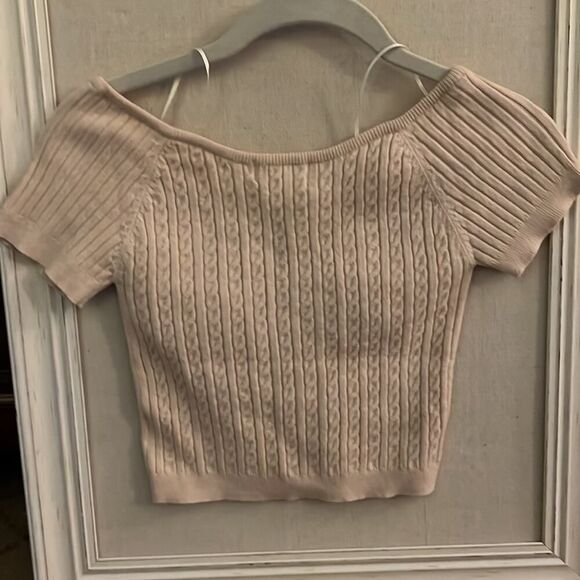 Rumor cream cable cropped sweater T w shirt sleeves NWT S/M - Picture 3 of 6